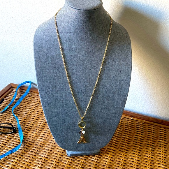 NEW Gold Toned Eiffel Tower Pendant Necklace with Long  Chain - Picture 1 of 6